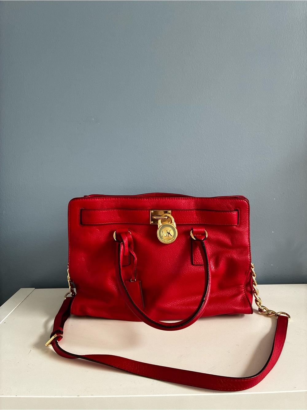 Michael Kors Red Leather Shoulder Bag with Gold-Tone Accent